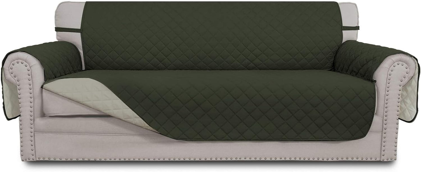 Easy-Going Reversible Oversized Couch Cover for 3 Cushion Couch Sofa Cover for Dogs Water Resistant Furniture Protector Cover with Foam Sticks for Pet (Oversized Sofa, Army Green/Beige)