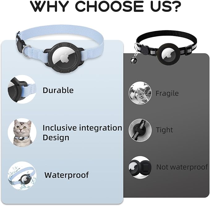 AirTag Cat Collars, Stretchy Collar with Apple AirTag Holder and Bell, Breakaway Ultra Design Elastic GPS Tracking Collars for Cats and Puppies, (7.5-12.5 Inch), Blue