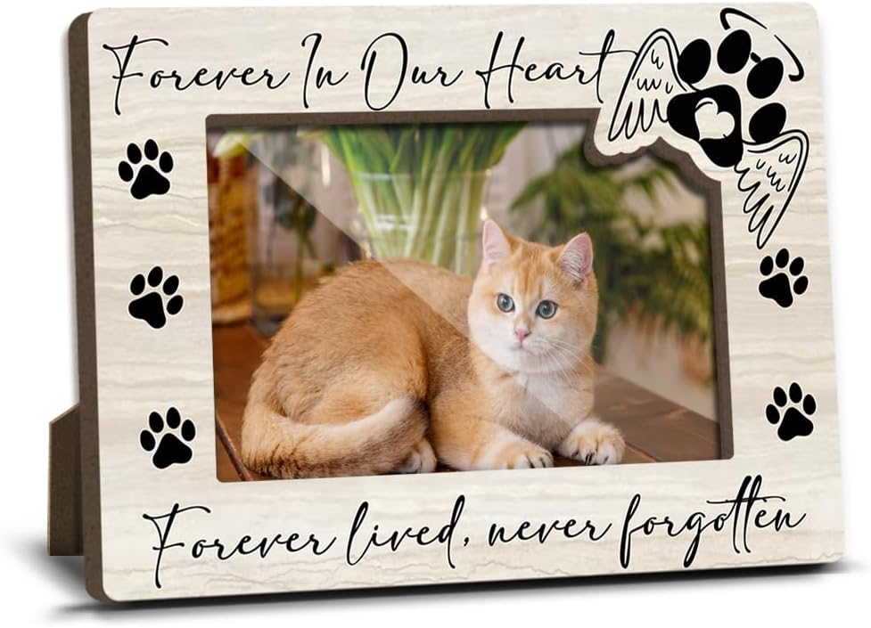 Cat Memorial Photo Frames Dog and Cat Loss Remembrance Gift Sympathy Keepsake for Pet Lovers Dog Cat Lover Condolence Present for Pet Owner Forever in Our Heart Picture Frames 4x6 Photo - YY019
