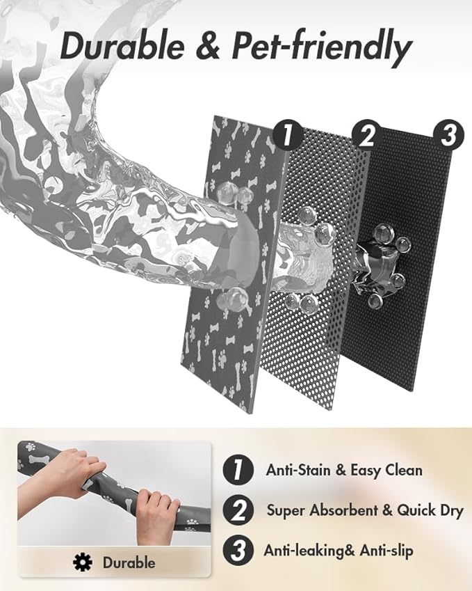 MontVoo Dog Food Mat-Pet Feeding Mat for Food and Water-No Stains Quick Dry Dispenser Cat Bowl Mat for Messy Drinkers(17"x28", Dark Grey)