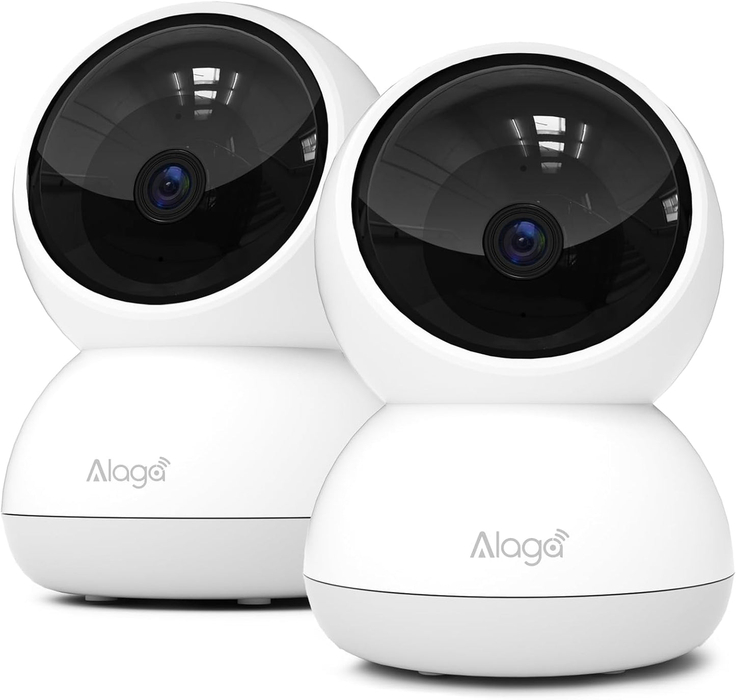 Alaga Indoor Security Camera,3K 5G and 2.4G WiFi, 360° Pan/Tilt, Human/Pet/Motion AI, Night Vision, Speaker, Indoor Camera with Phone App, Compatible with Alexa & Google Assistant，2-Pack White