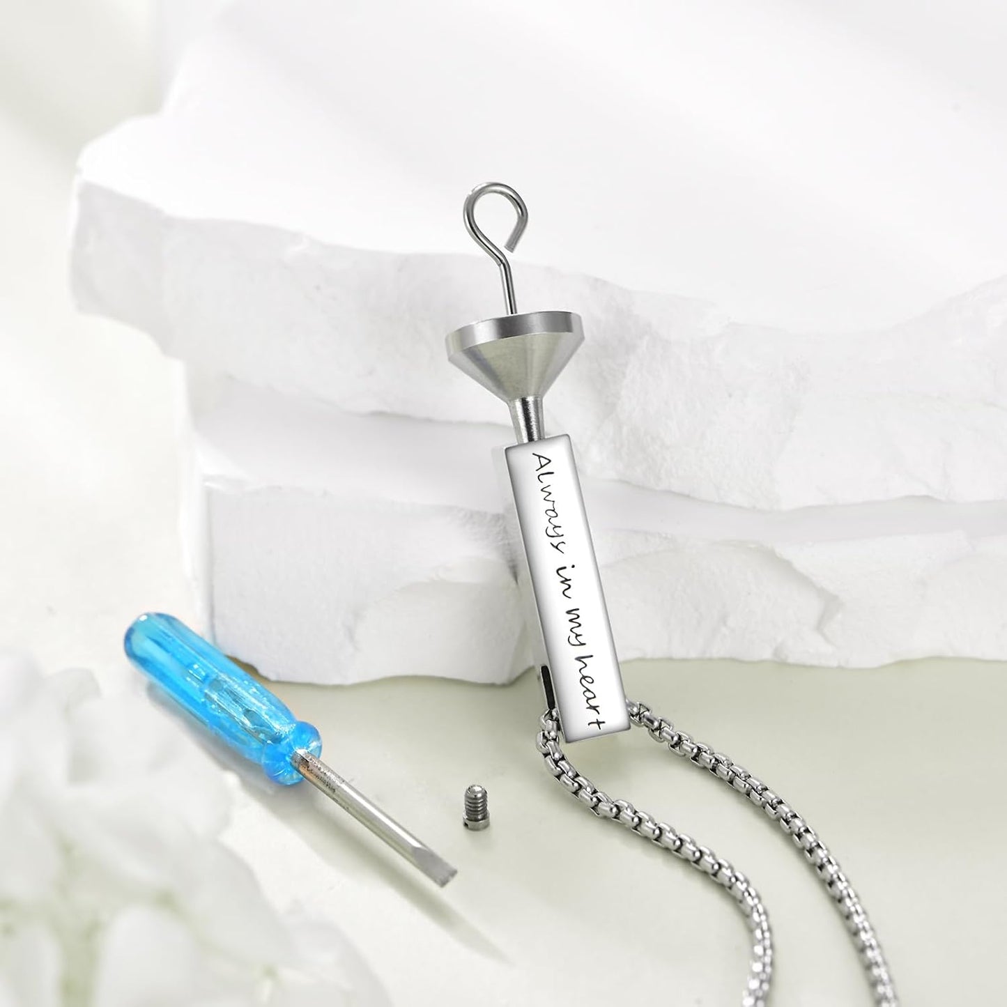 Urn Necklaces for Ashes Sterling Silver 3D Vertical Bar Memorial Pendant for Loved Ones Keepsake Cremation Jewelry Gifts for Women Men