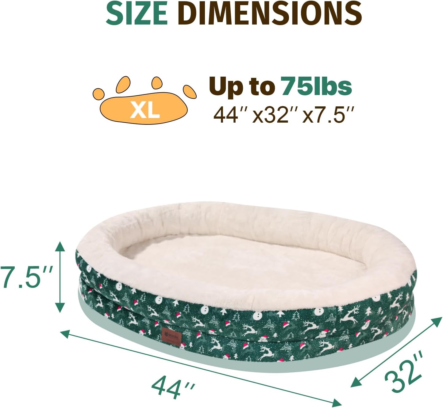 Orthopedic Washable Large Dog Bed: Memory Foam Waterproof Pet Bed with Bolsters - Removable Washable Cover for L XL XXL Large Sized Dog Bed - Non-Slip Bottom - Green