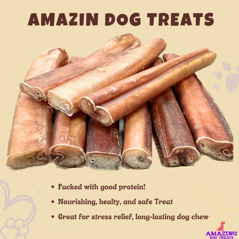 Amazing Dog Treats Bully Sticks 12 Inch - Extra Thick, Long Lasting - 5 Pcs/Pck
