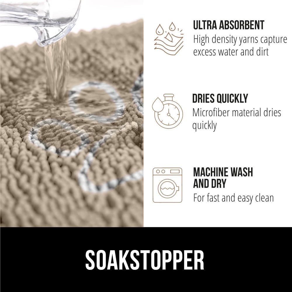 GORILLA GRIP Dog Doormat, Absorbent Doormats for Muddy Dogs Paws, 36x24 Machine Washable Soakstopper Rugs, Cleaner Floors, US Designed Pet Bed Door Mat, Indoor Entrance Pets Rug, Beige Ivory