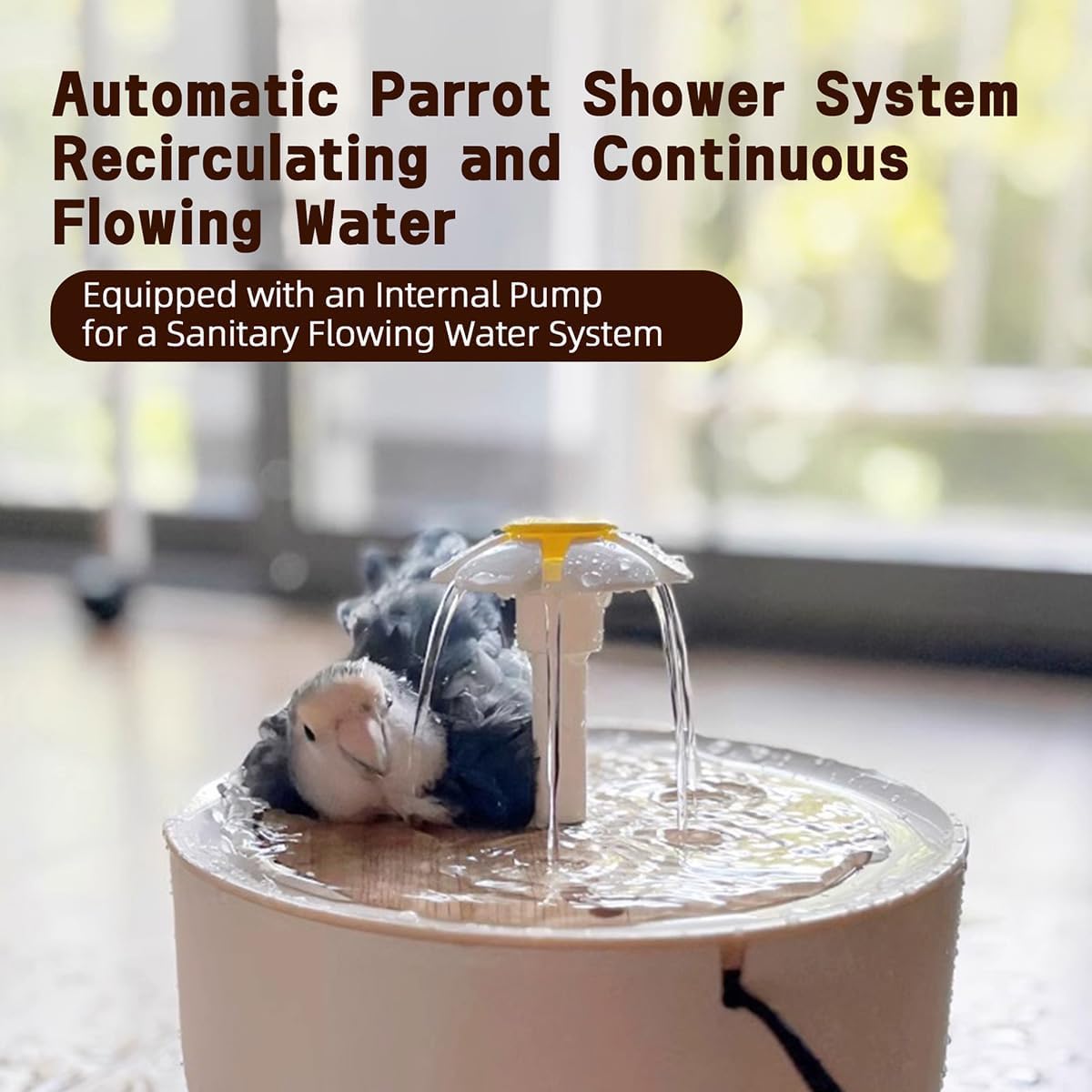 MANON ROSA Bird Bath for Parakeets - Small Bird Shower & Bathing Fountain with Filtered Circulating Water Pool Sink for Parrots Lovebirds Conures Finches Cockatiels - Easy-Clean Pet Accessorie (White)