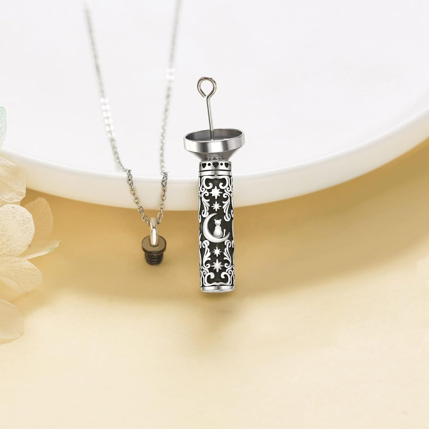 Urn Necklace for Ashes 925 Sterling Silver Cat/Fox/Dog/Opal/Guitar Pet Cremation Memorial Keepsake Jewelry for Ashes for Women