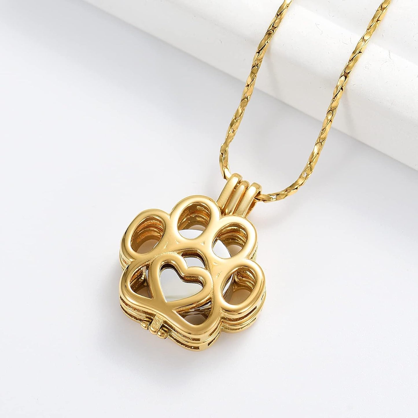 Imrsanl Pet Ashes Necklace Cremation Jewelry for Cat Dog Ashes Pendant Paw Print Urn Necklace for Women Men Keepsake Jewelry for Memorial Locket