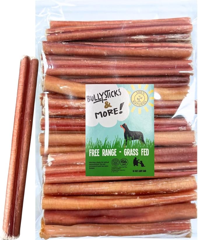 BULLYSTICKS & MORE 6 Inch Bully Sticks (Regular - 30 Pack) | Bully Sticks for Medium Dogs | 100% Grass Fed Beef | Dog Parents Choice Bully Stick Dog Chews | No Hide Bully Bones