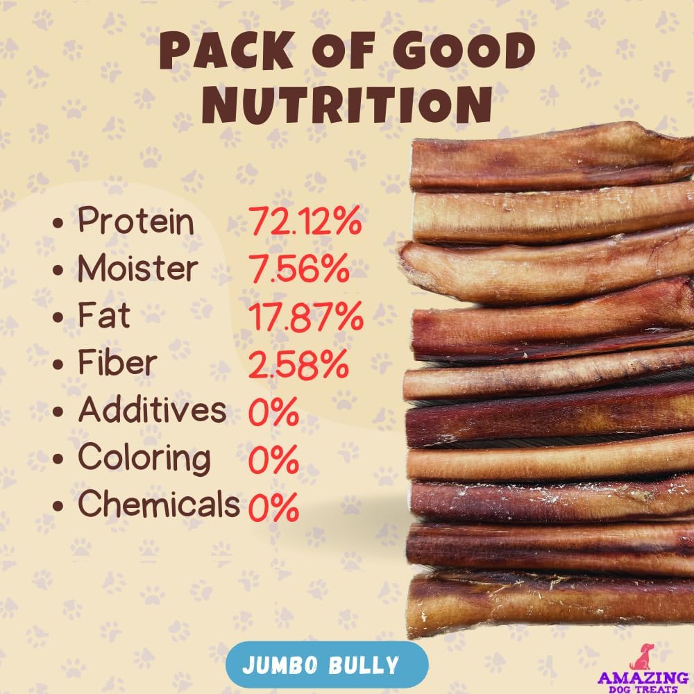 Amazing Dog Treats Bully Stick for Dogs (Extra Thick/Jumbo 6 Inch - 6 Count) - Long Lasting, Safe Chews