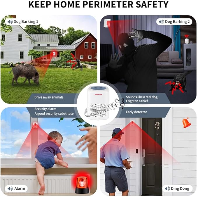 Barking Dog Motion Sensor-Pir Human Body Dog Barking Alarm Realistic Wireless Loud 1000Ft Door Chimes Home Security 1 Receiver 1 Motion Dectector Driveway Alarm Kit…