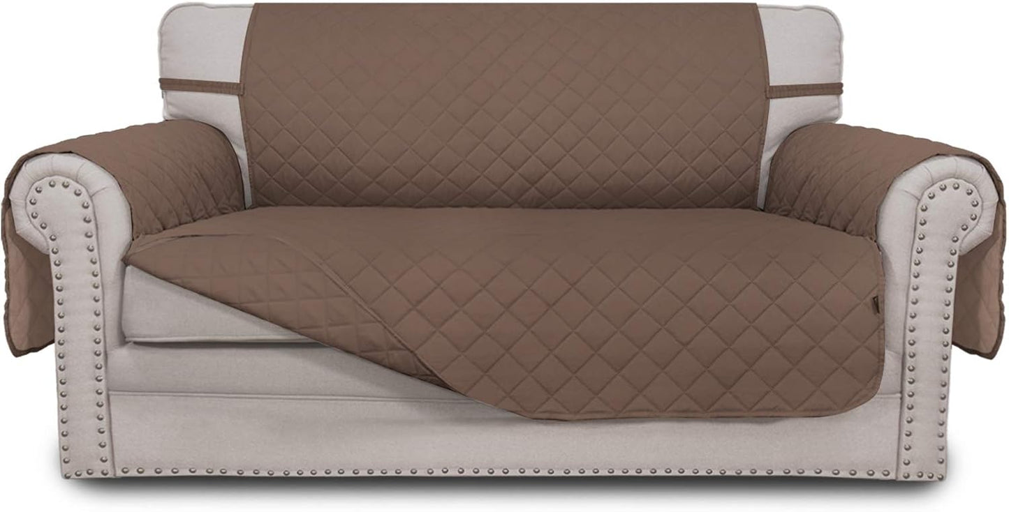 Easy-Going Reversible Loveseat Couch Cover for 2 Cushion Couch Sofa Cover for Dogs Water Resistant Furniture Protector with Foam Sticks Elastic Straps for Pet (Loveseat, Brown/Brown)