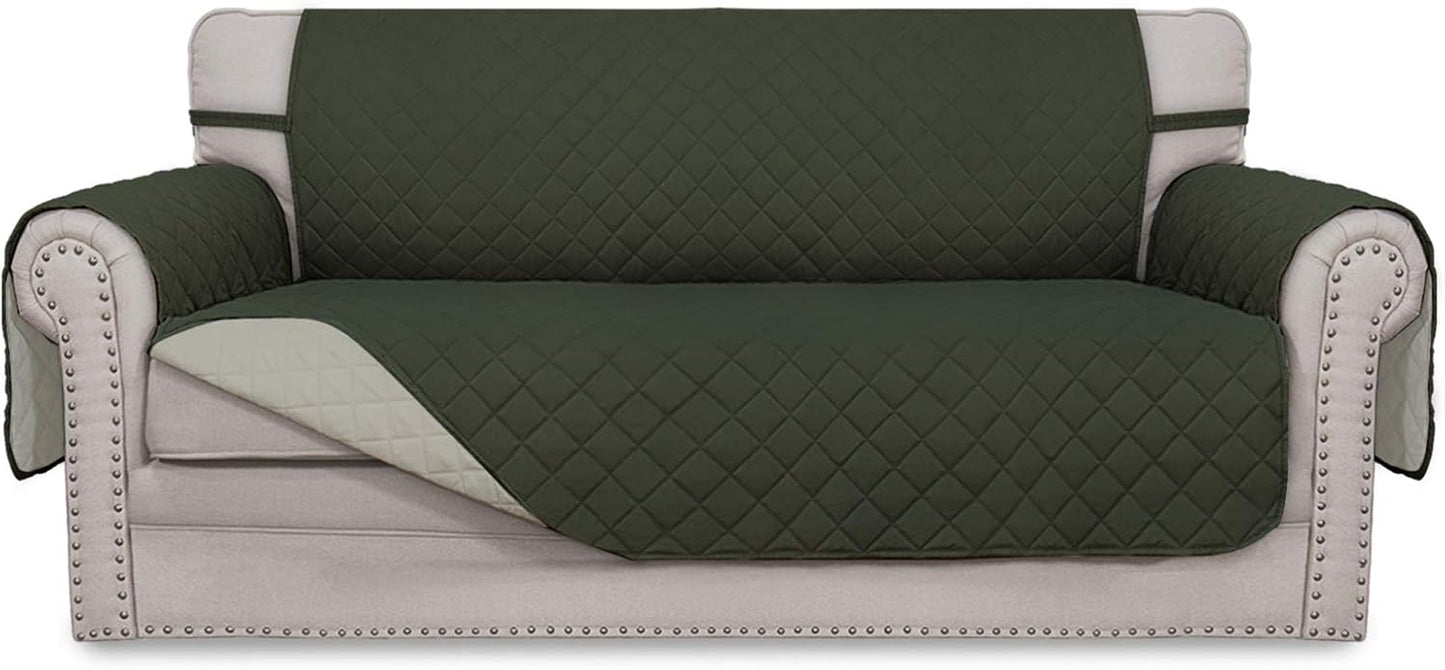 Easy-Going Sofa Slipcover Reversible Loveseat Sofa Cover Couch Cover for 2 Cushion Couch Furniture Protector with Elastic Straps for Pets Kids Dog Cat (Oversized Loveseat, Army Green/Beige)