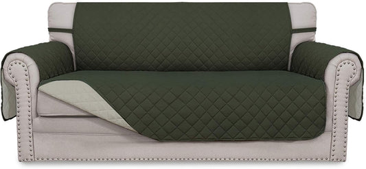 Easy-Going Sofa Slipcover Reversible Loveseat Sofa Cover Couch Cover for 2 Cushion Couch Furniture Protector with Elastic Straps for Pets Kids Dog Cat (Oversized Loveseat, Army Green/Beige)