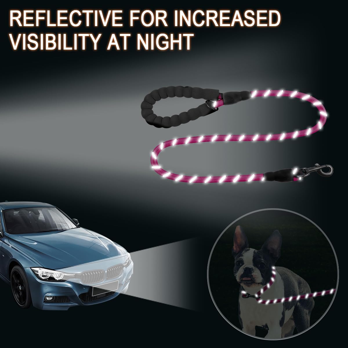 BARKBAY Dog Leashes for Large Dogs Heavy Duty Dog Leash 4/5/6 FT with Comfortable Padded Handle and Highly Reflective Threads for Medium Large Dogs Walking Training Running (4FT-1/2'',Fushcia)