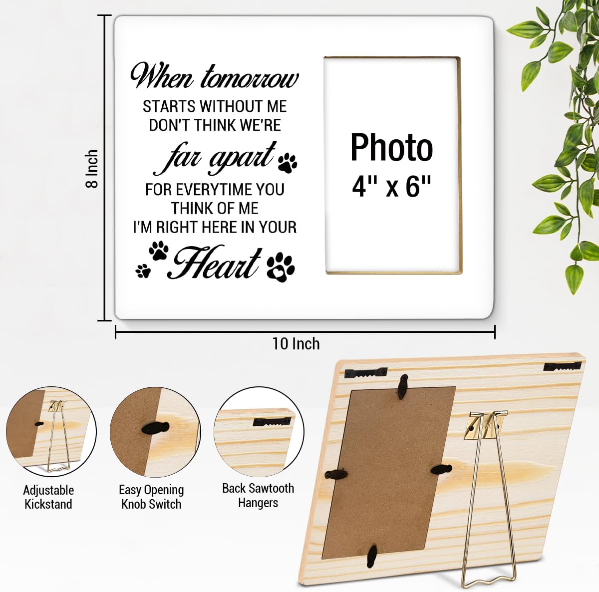 Pet Memorial Gifts for Loss of Dog Picture Frame, Sympathy Gifts for Pet Lovers, Passing Away Bereavement Remembrance Memorial Gift for Loss of Dog Pet Cat Wood Photo Frames, 4 x 6 Inch Photo