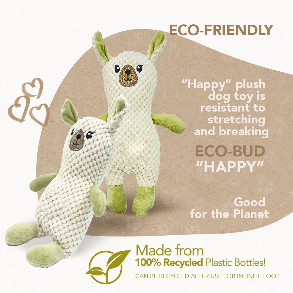 Eco-Bud Happy Pet Toy for Dogs, Densely Woven Squeaky Dog Toys with Built in Squeak, Long-Lasting and Durable Dog Toys, Recycled Plush Dog Squeaky Toys