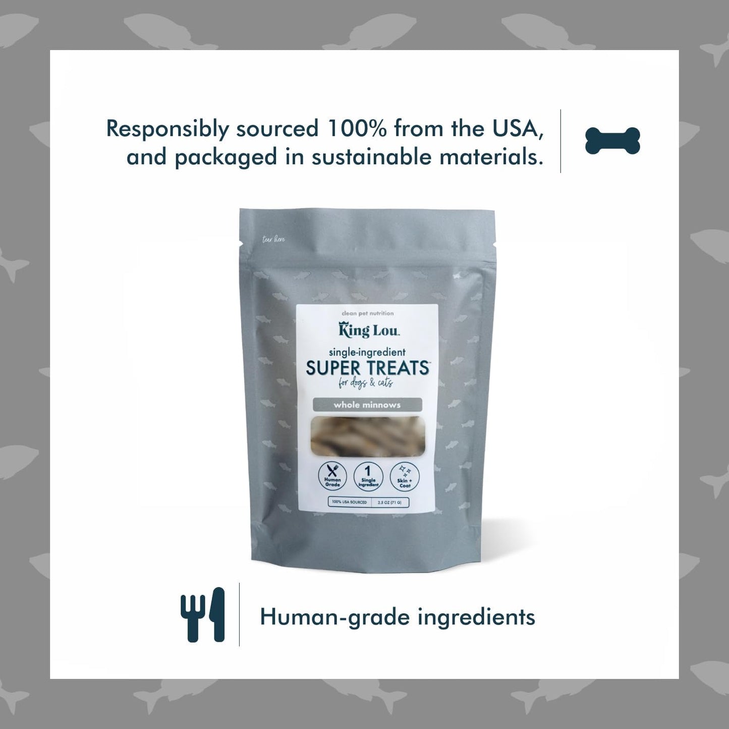 King Lou Pets - Whole Minnows for Cats and Dogs - Freeze Dried Minnows - USA-Made Freeze Dried Dog Treats and Cat Treats - Omega Rich for Skin and Coat Health - 1 lb Prior to Freeze-Drying