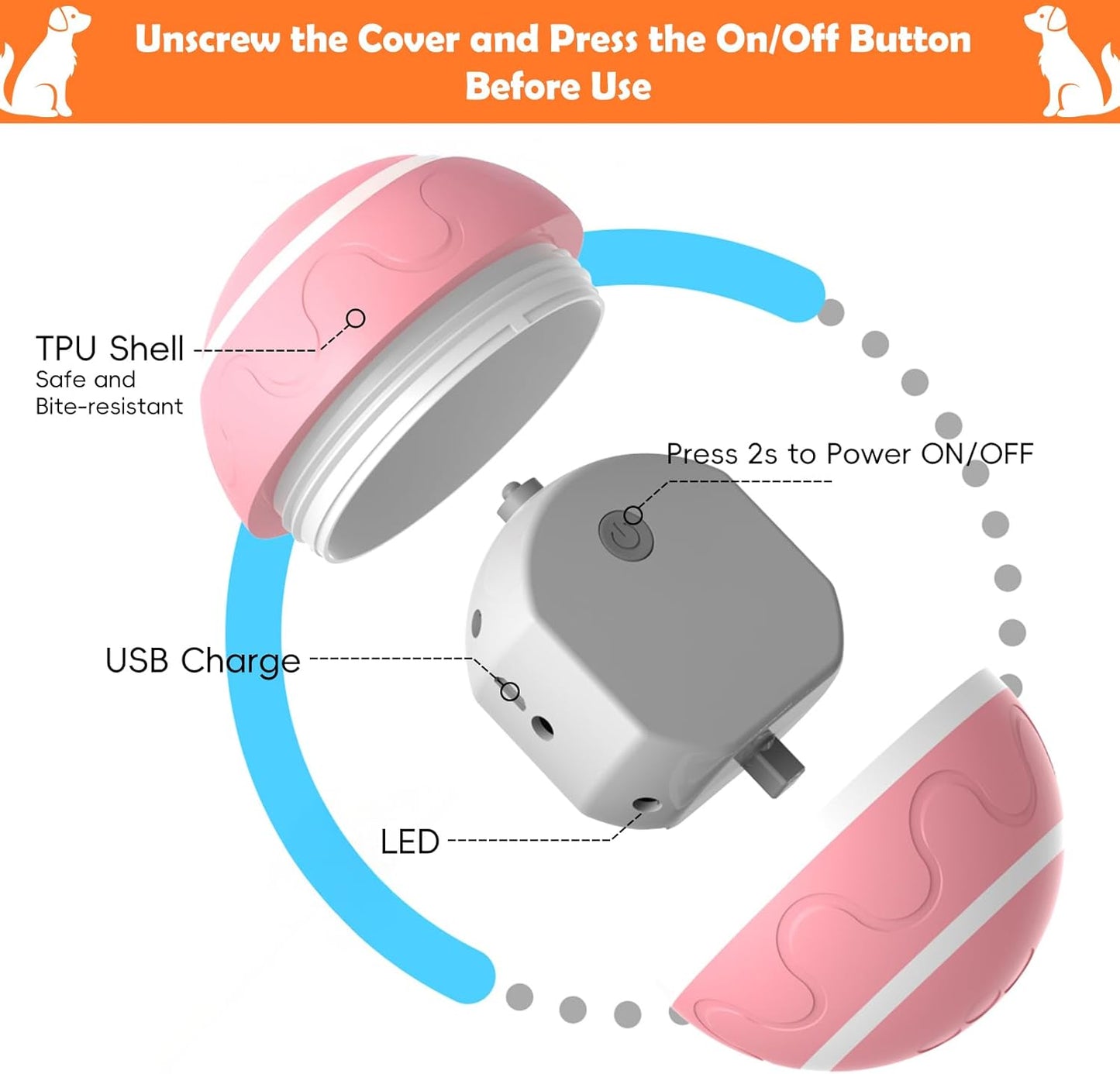 Interactive Dog Toy, Smart Interactive Dog Ball Remote Control, Automatic Moving, Bouncing, Vibrating Pet Toys for Medium Large Dogs, Safe Material, Rechargeable and Waterproof