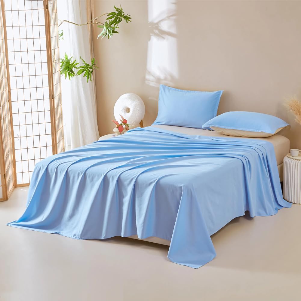 DUJUIKE Waterproof Bed Cover for Dog and Cats,Pet Hair Resistant Bed Sheet Cover, Protective Bed Liner Cover with 100% Waterproof Breathable Thin Fabric (Sky Blue, Twin 63 * 90 inch)
