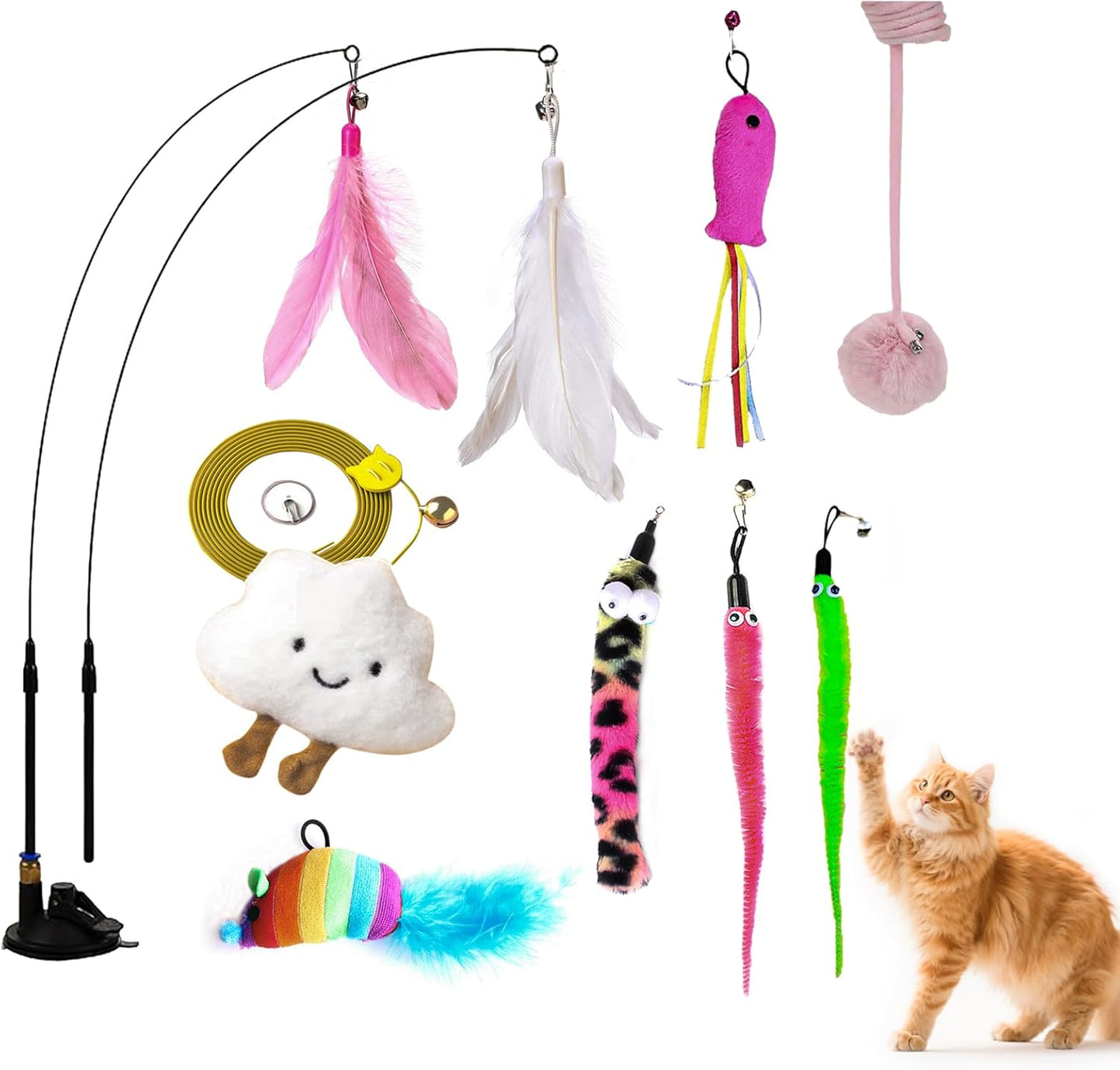 Interactive Cat Toys for Indoor Cats - Includes Wand, Feather, Hanging & String Toy
