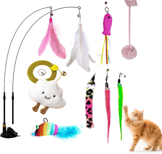 Interactive Cat Toys for Indoor Cats - Includes Wand, Feather, Hanging & String Toy