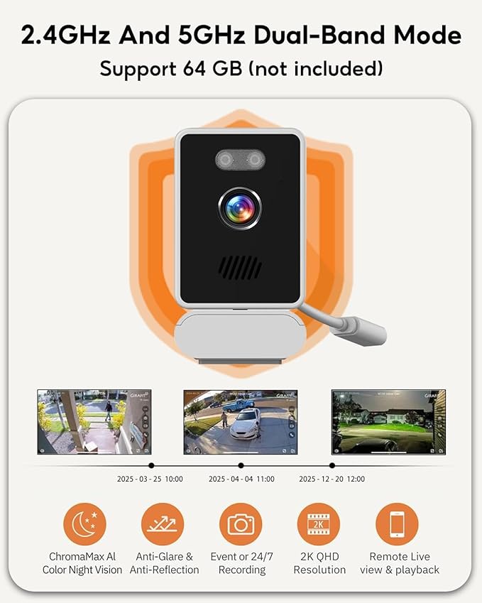 5MP 2K Window Camera,2.4GHz & WiFi Indoor Cameras for Home Security,Dog Camera with Mounting Sticker Al Color Night Vision,Person & Motion Detection, (Light White)