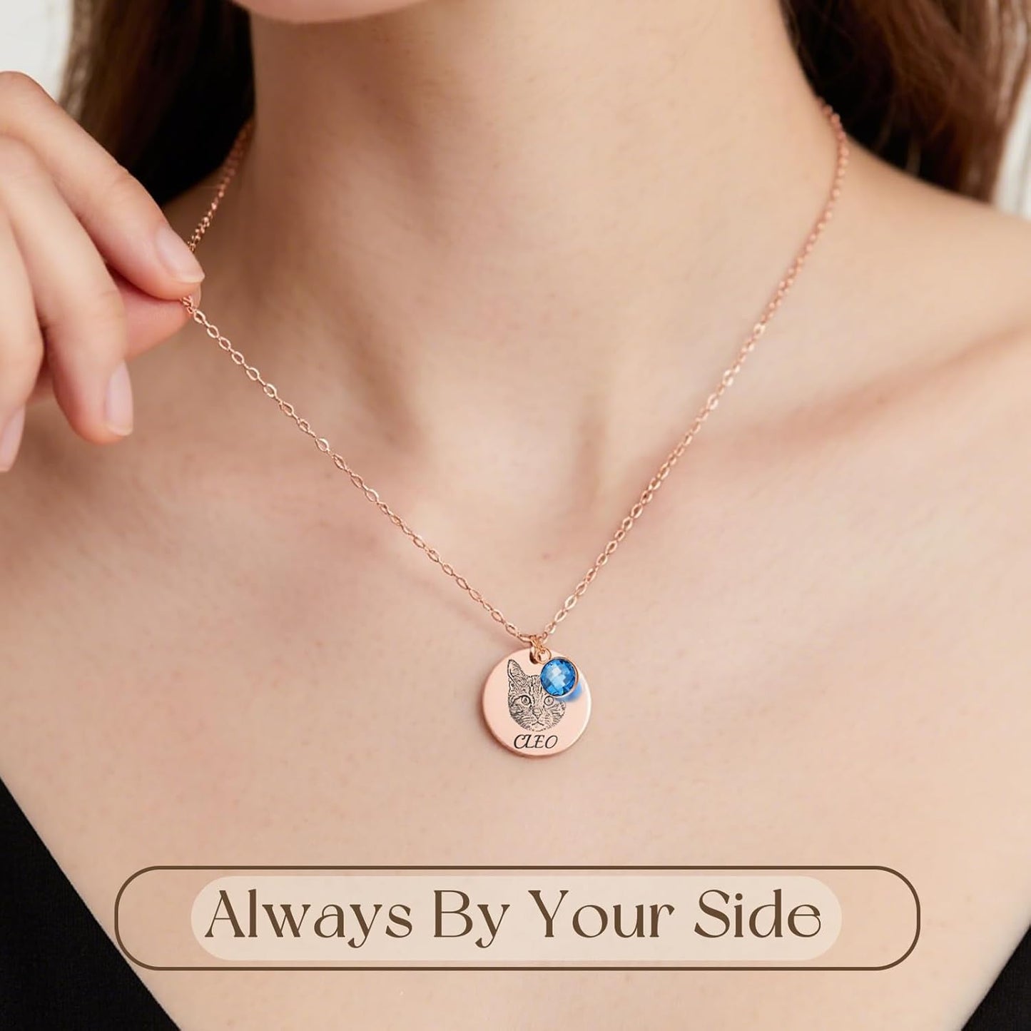 Personalized Pet Portrait Necklace Customized Pet Memorial Necklaces Dog Necklace for Women Custom Pets Necklaces Dog Memorial Jewelry for Cat Mom Dogs Dad (Rose Gold 1 Portrait)