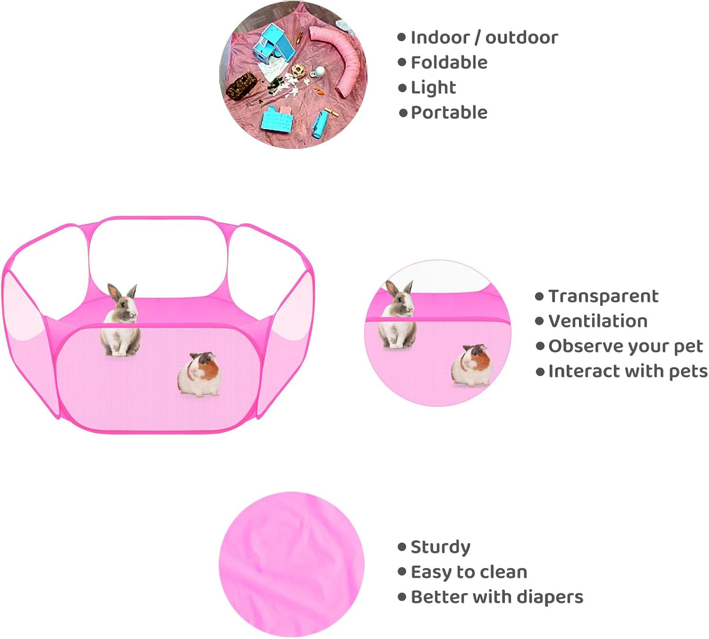 Amakunft Small Animals C&C Cage Tent, Breathable & Transparent Pet Playpen Pop Open Outdoor/Indoor Exercise Fence, Portable Yard Fence for Guinea Pig, Rabbits, Hamster, Chinchillas and Hedgehogs