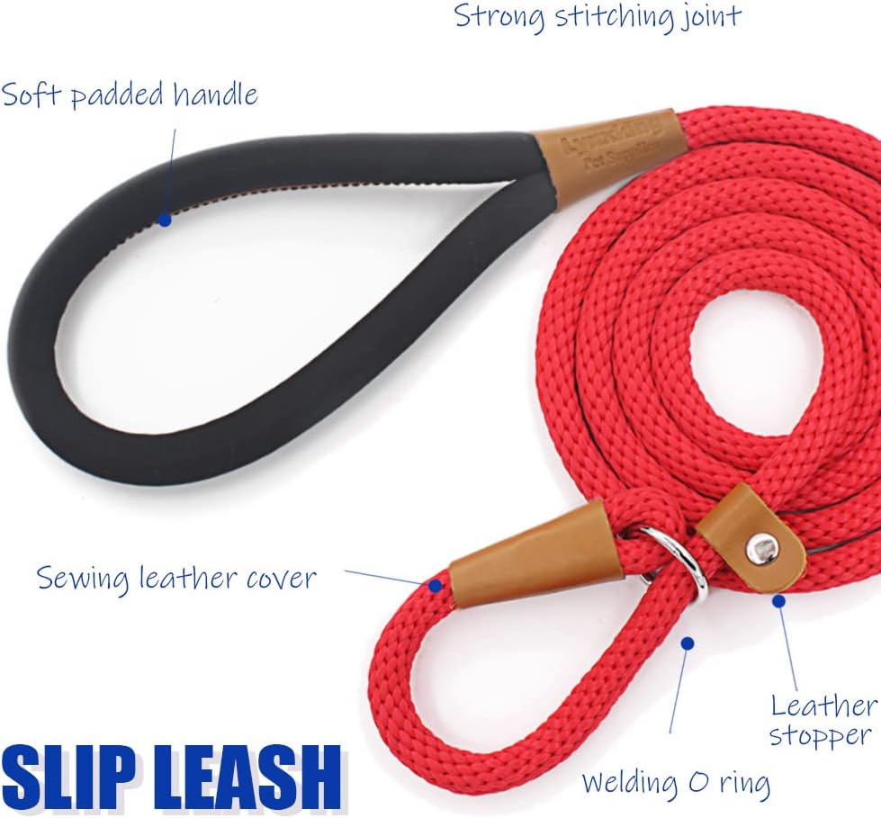 lynxking Dog Leash Slip Lead 5 6 8 FT Dog Training Leash Strong Heavy Duty Braided No Pull Training Lead Leashes for Small Medium Large Dogs