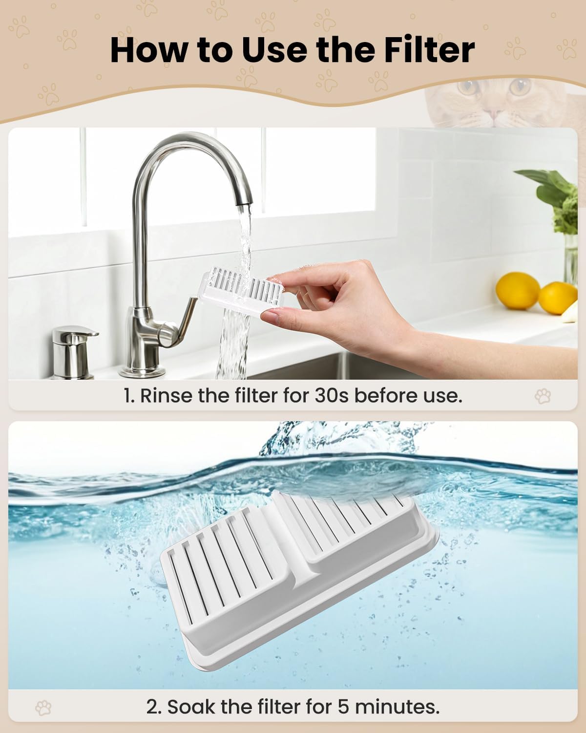 Cat Water Fountain 6 Filters & 6 Sponges Replacement Cartridge for Cats Pet Water Dispenser