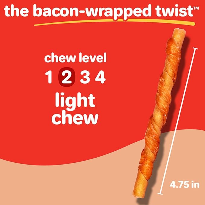 Hartz New Oinkies Bacon Wrapped Twists, Real Meaty Chews with 100% Real Bacon and No Beefhide, 14 Count