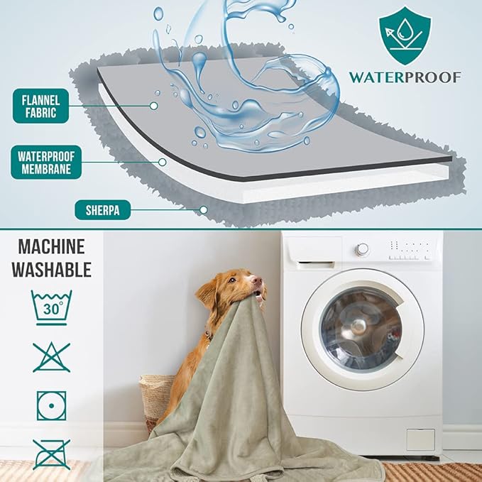 PetAmi Waterproof Dog & Cat Blanket, Pee Proof for Couch, Reversible, Soft Fleece, Washable, 29x40 Taupe