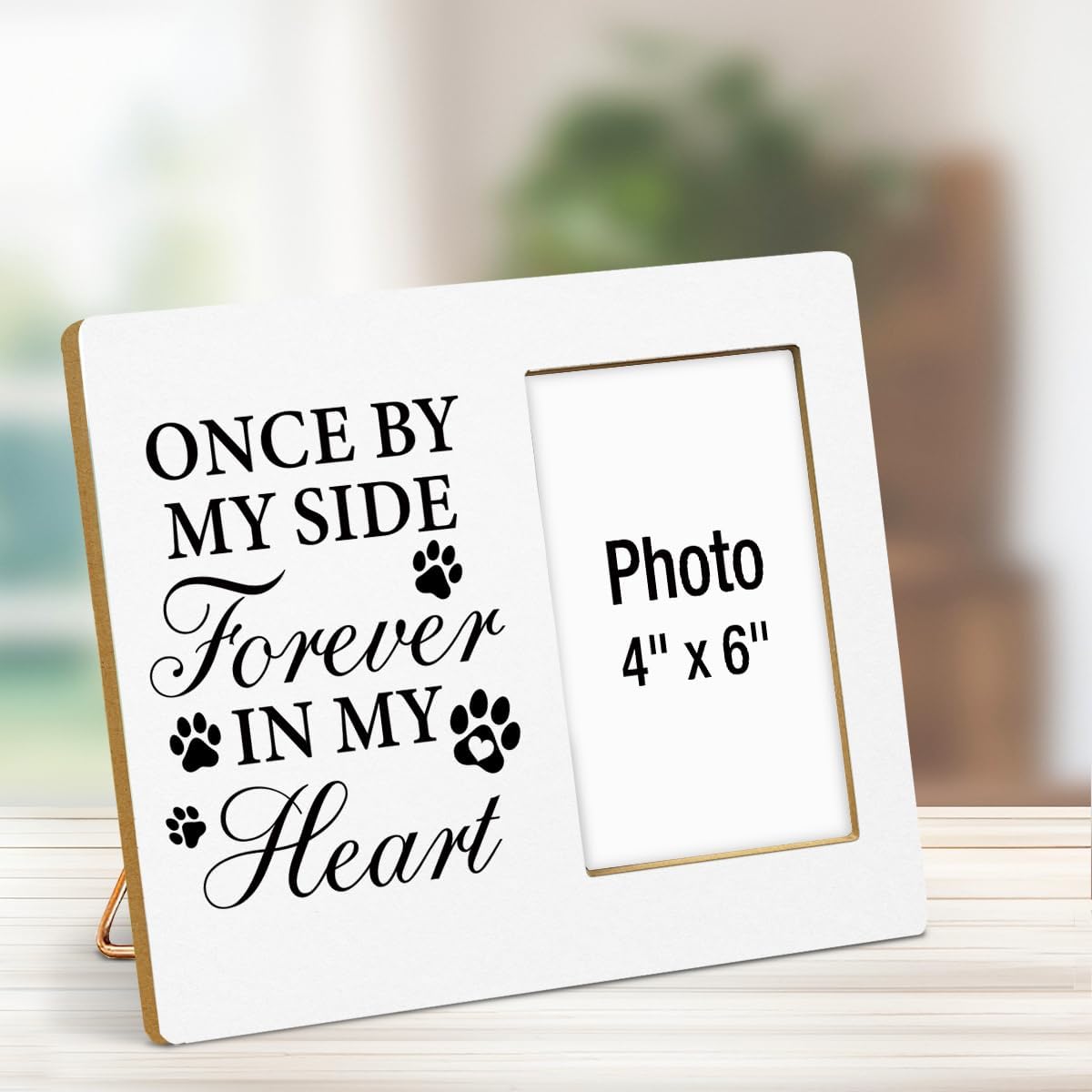 Dog Memorial Gifts Picture Frame, Pet Memorial Gifts for Dogs, Lost of Pet Sympathy Present, Once by My Side Forever in My Heart Wood Photo Frames with Paw Print, 4 x 6 Inch Photo
