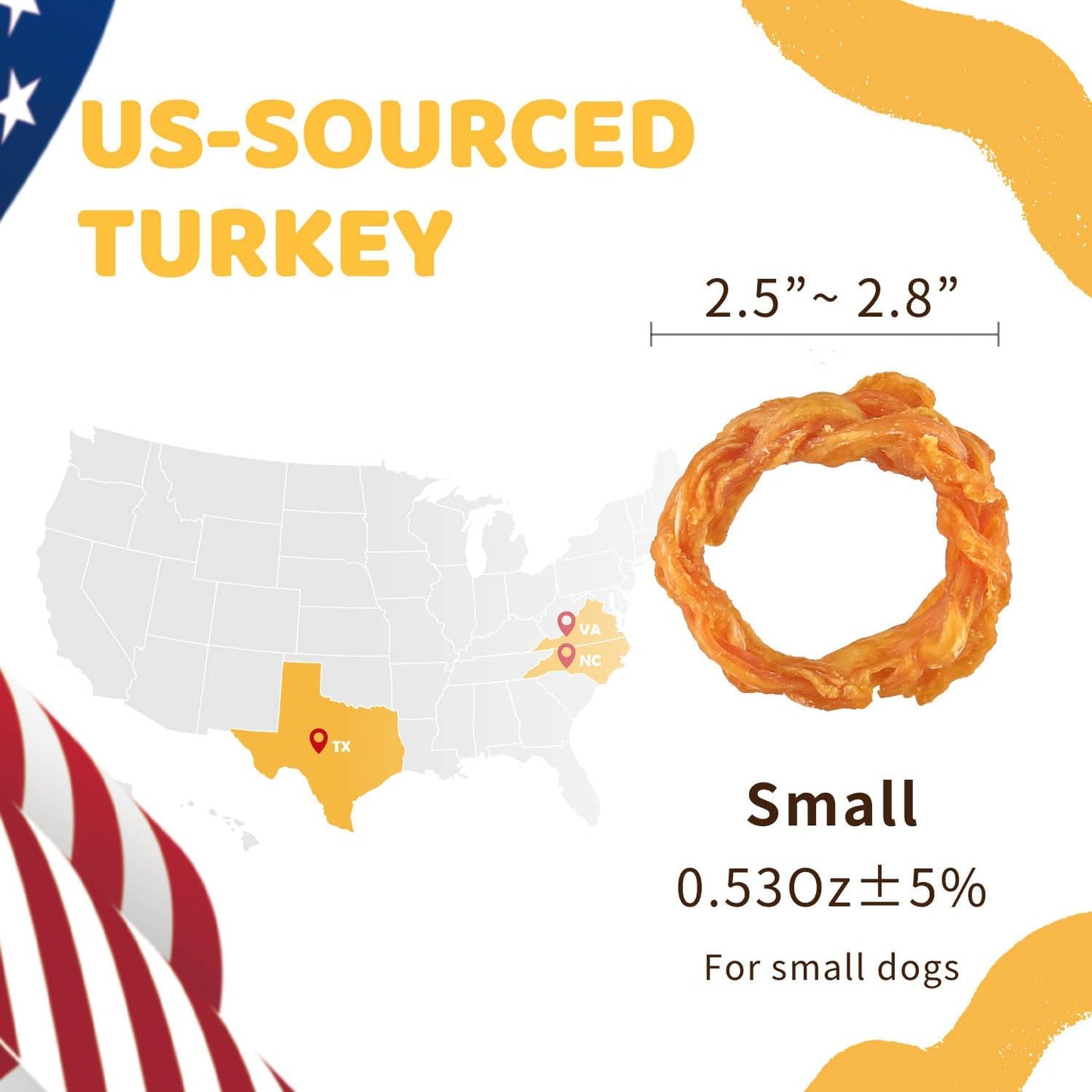 iPaw Turkey Tendons for Dogs 10 Pcs Value Pack, 100% Turkey and US Sourced Raw Material, Hypoallergenic, All Natural Human Grade Puppy Chew, Rawhide Alternative Dog Treats, Ring (Small)