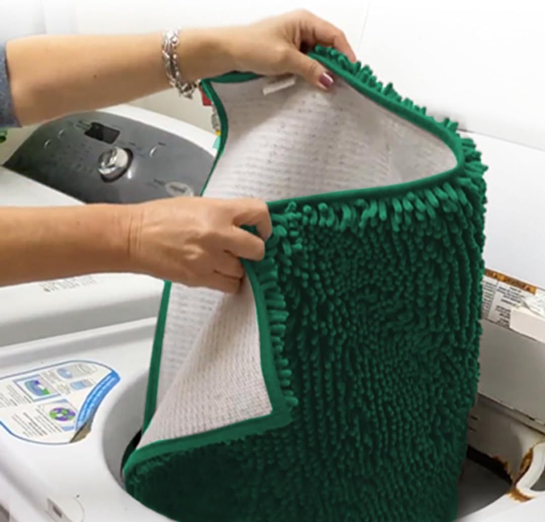 Muddy Mat® AS-SEEN-ON-TV Highly Absorbent Microfiber Dog Door Mat and Pet Rug, Non Slip Thick Washable Area and Bath Mat Soft Chenille for Kitchen Bathroom Bedroom and Indoor-Dark Green Runner 24"X60"