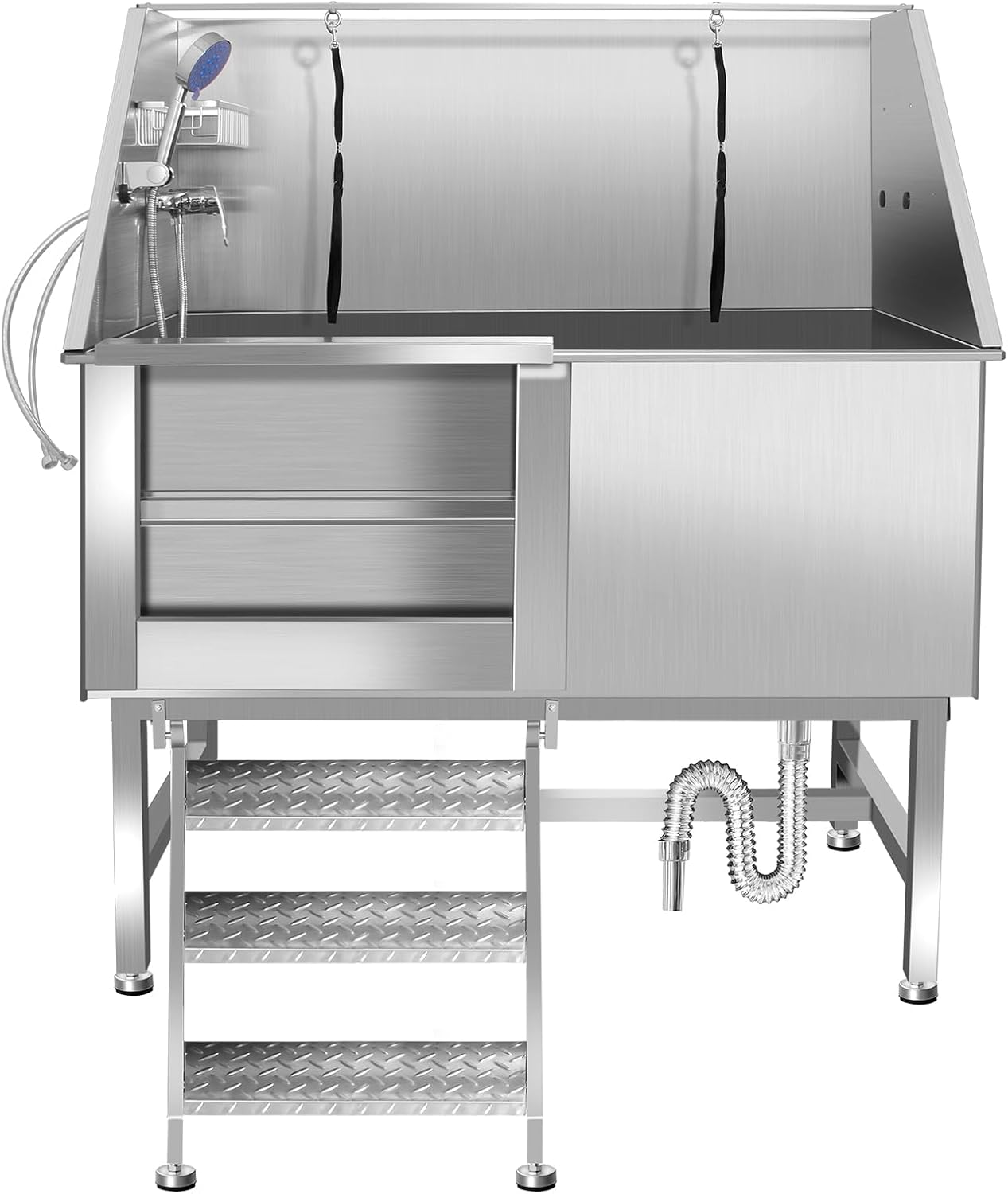 50" Pet Dog Bathing Station w/Ramp, Professional Stainless Steel Cat Grooming Tub w/Soap Box, Faucet,Rich Accessory, Dog Bathtub for Large,Medium,Small Pets, Washing Sink for Home