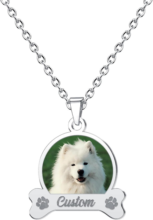 CharmSStory Personalized Photo Necklaces Custom Engraved Name Necklace Memory Keepsake Picture Necklace Pendant Customized Gifts for Women Men