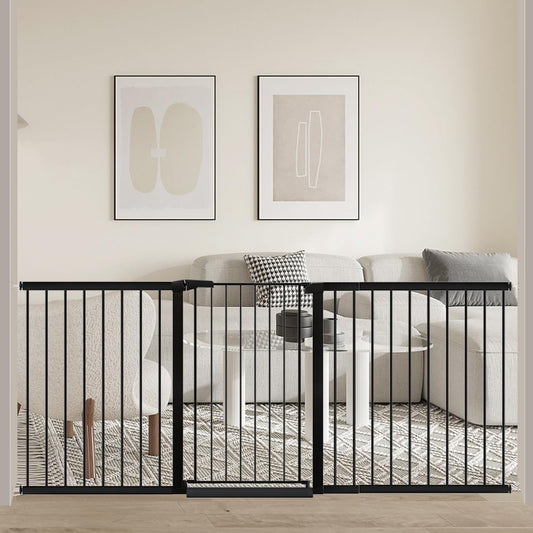 38.5" Extra Tall Dog Gate 79.13"-81.89" Wide - Long Large Pressure Mounted Baby Gates with Door for The House Stairs Doorway - Walk Through Toddler Puppy Pet Safety Fence Gate Black