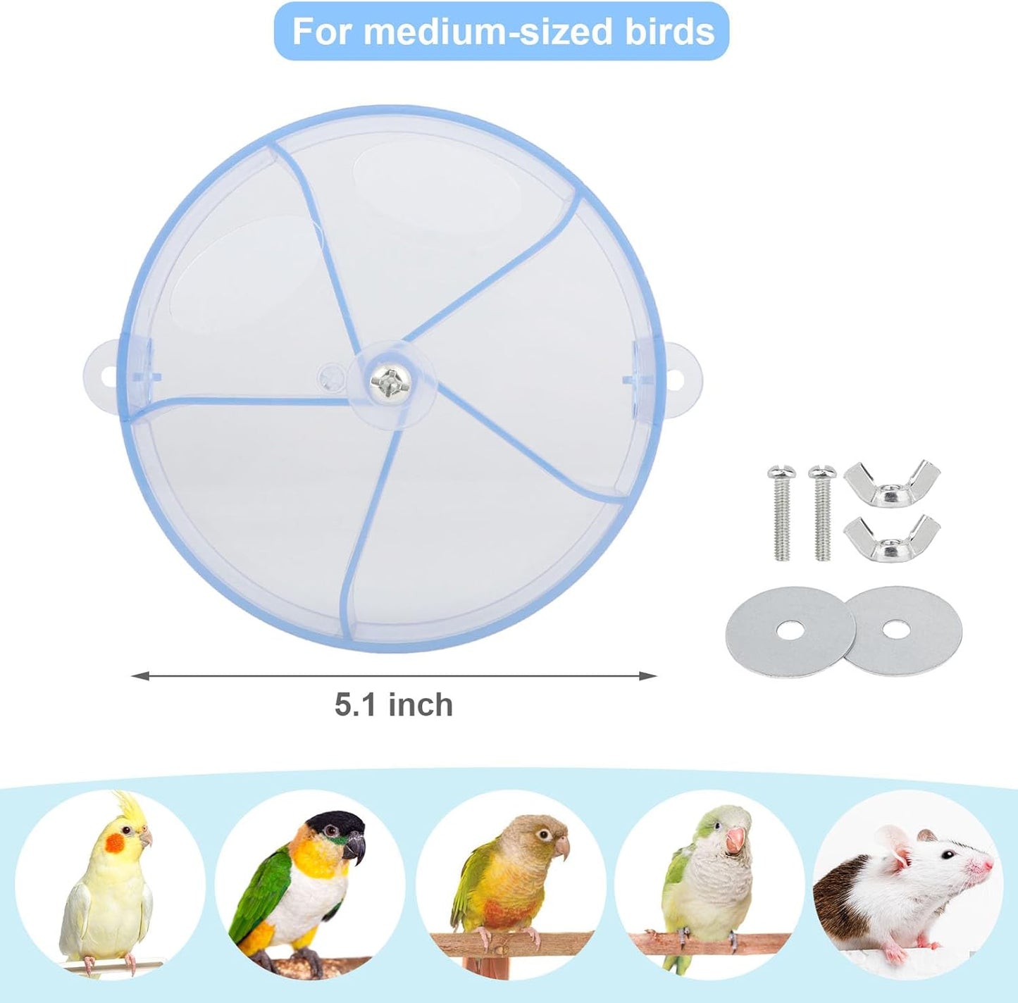Bird Creative Foraging System Wheel Seed Food Ball Rotate Training Toy for Small and Medium Parrots Parakeet Cockatiel Conure (Clear Blue)