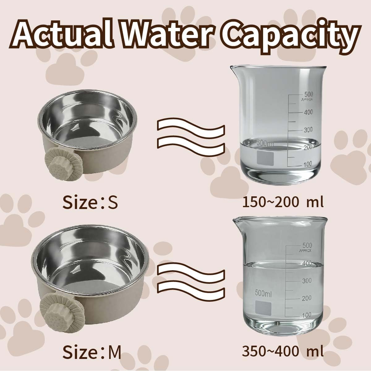 2Pcs Pets Lightweight Stainless Steel Bowl,Removable Stainless Steel Pet Hanging Food Water Feeder Bowl Cage Coop Cup for Puppy Medium Dog Cat Rabbit Ferret Bird Gunea Pigs (Gray, M)