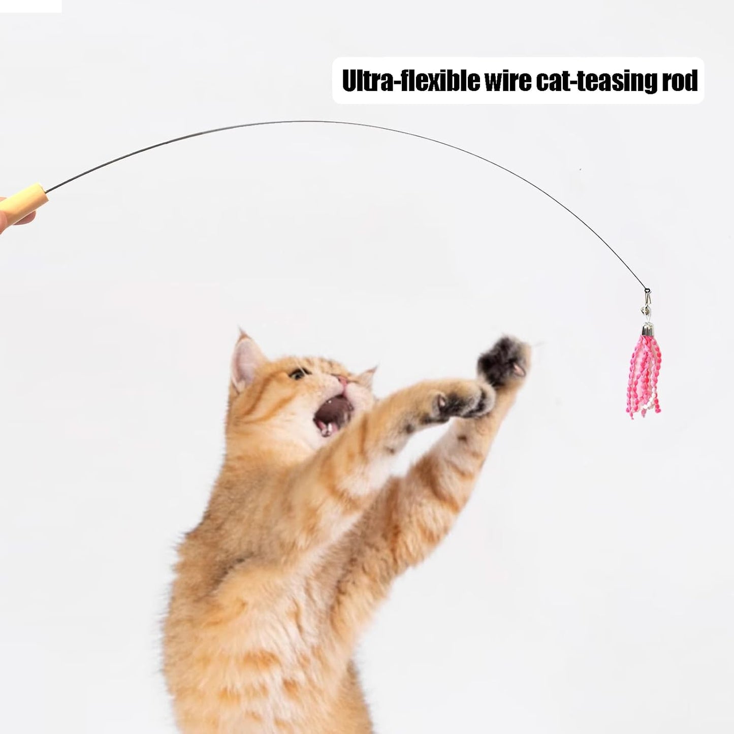 IUHKBH Cat Wands, Wire Cat Toys with 3 Teaser Replacement Heads Interactive Cat Toys for All Breed Sizes