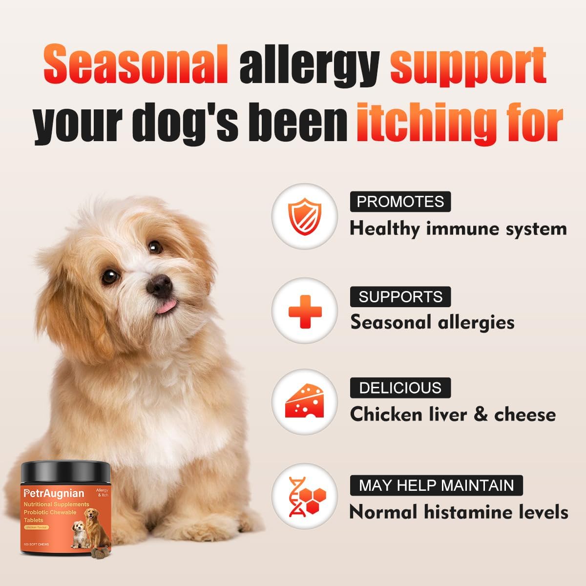 Allergy & Itch Relief for Dogs | Allergy, Itchy Skin & Immune Support with Salmon Oil, Quercetin, Colostrum and Probiotics -Nutritional Supplements 100 Soft Chews