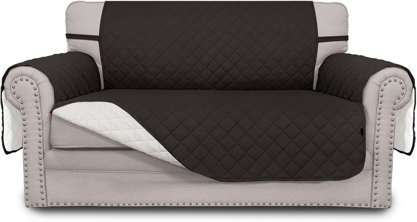 Easy-Going Reversible Loveseat Couch Cover for 2 Cushion Couch Sofa Cover for Dogs Water Resistant Furniture Protector with Foam Sticks Elastic Straps for Pet (Loveseat, Chocolate/Ivory)
