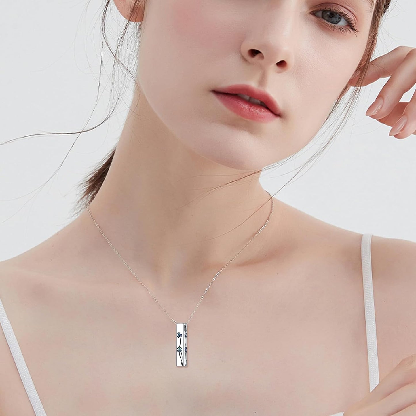 Urn Necklaces for Ashes Sterling Silver 3D Vertical Bar Memorial Pendant for Loved Ones Keepsake Cremation Jewelry Gifts for Women Men