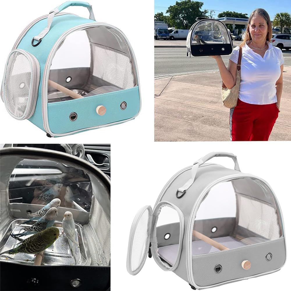 Bird Travel Carrier Cage, Portable Small Bird Parrot Parakeet Carrier with Standing Perch and Soft Mat, Side Access Window Collapsible Bird Carry Transport Bag for Vet Visit