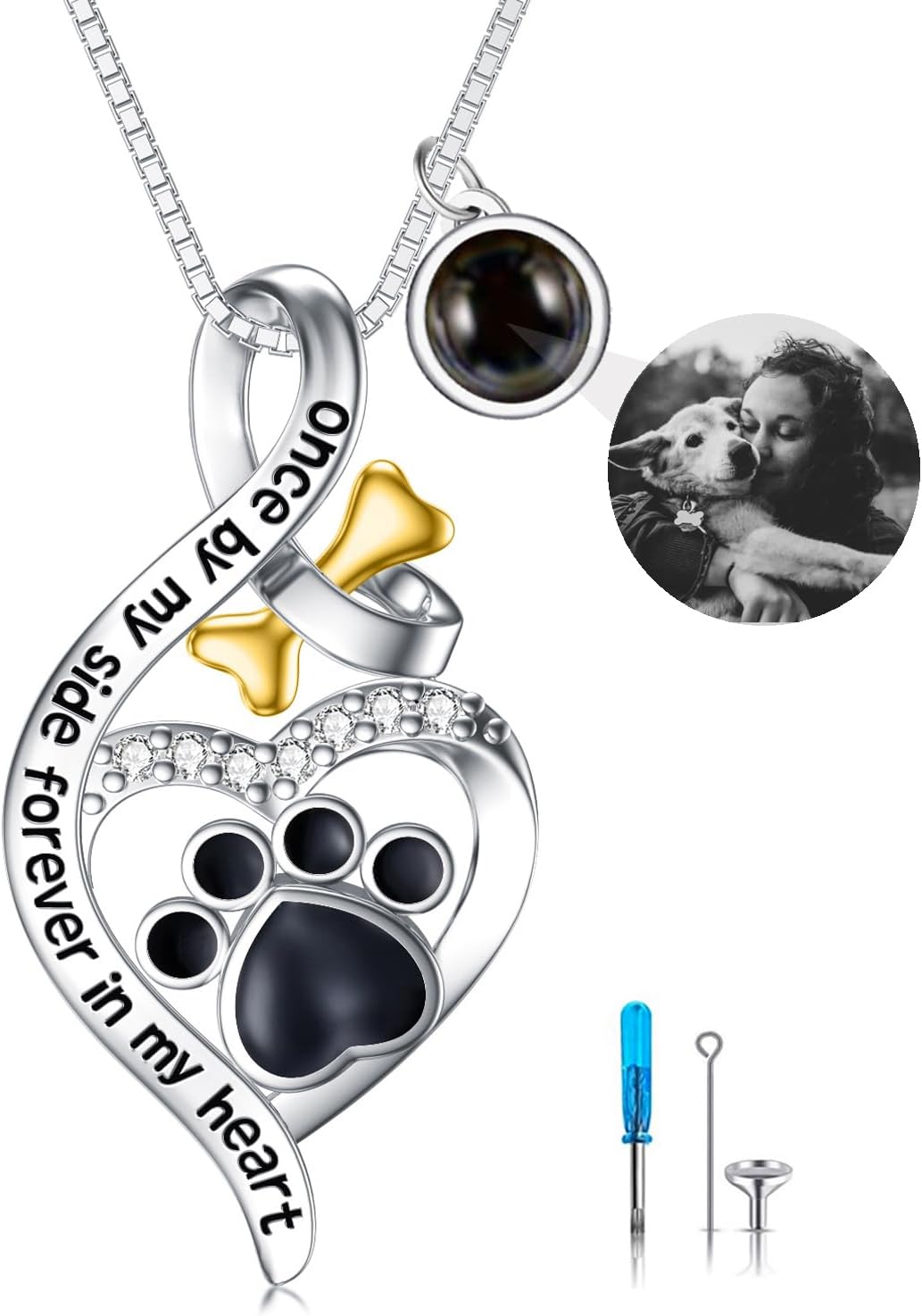 Sterling Silver Pet Urn Necklace for Ashes - Memorial Keepsake for Dog, Cat Pet