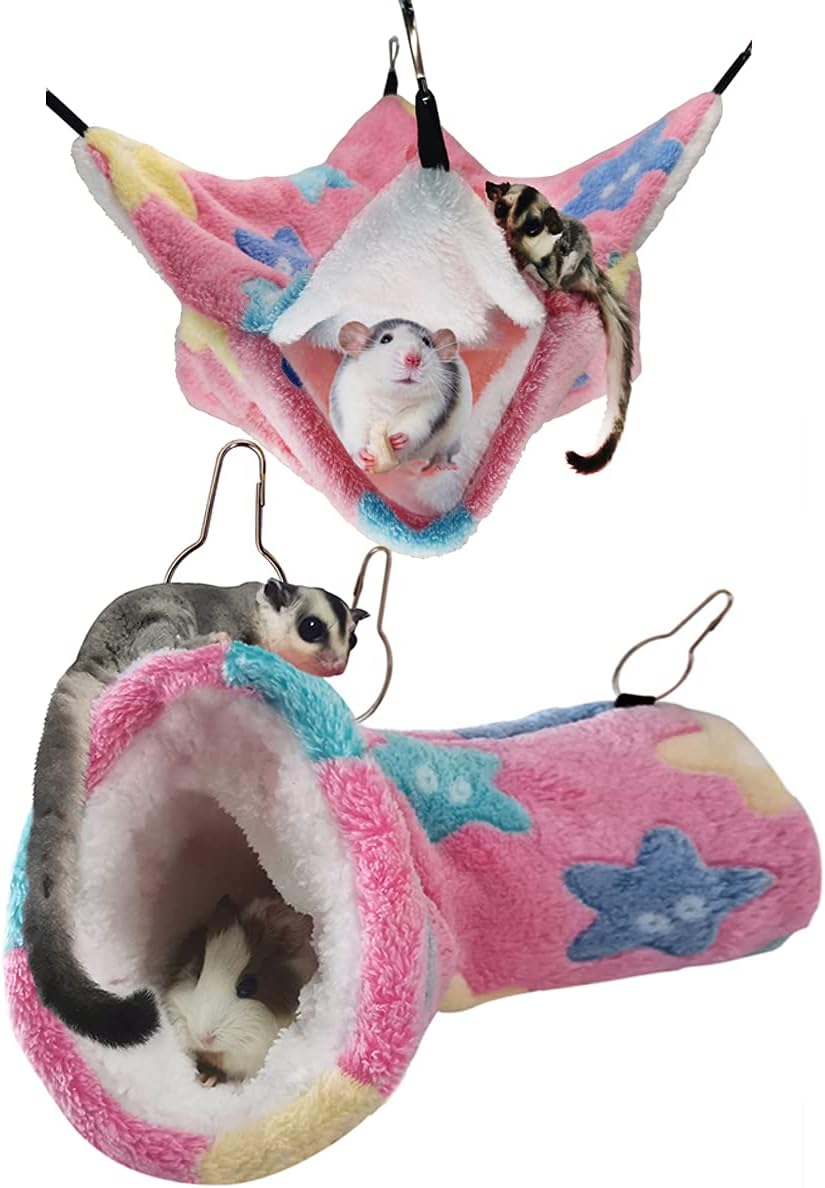 LEFTSTARER Guinea Pig Ferret Rat Hammock Toy Small Animal Cage Accessories Hideout Tunnel & Bunkbed Hammock for Rat Ferret Guinea Pig Hamster Sugar Glider Chinchilla