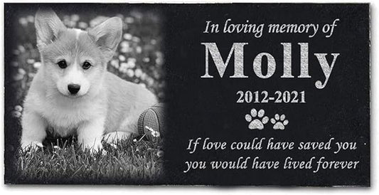ODB Personalized Pet Memorial Stones, Black Granite Memorial Garden Stone Engraved with Photo, Gifts for Someone Who Lost a Loved One, or Pet, Dog, Cat (with Photo)