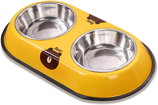 Stainless Steel Dog Bowl - Pet Double Bowls Set with Non-Slip Base for Food and Water Pet Puppy Cats Dishes for Small and Large（Small）